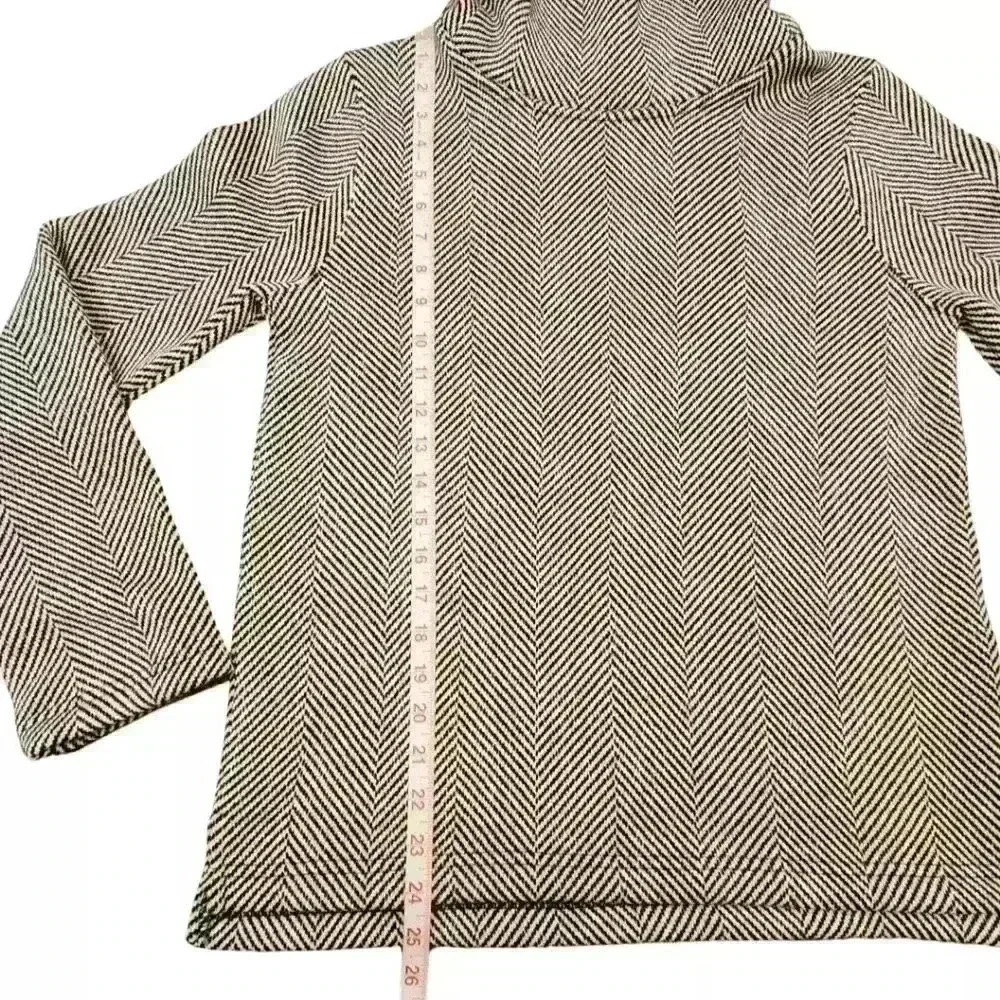 J Crew Funnelneck Black Herringbone Print Fleece Lined Comfy Pullover Sweater - Picture 10 of 14